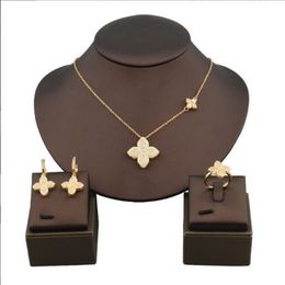 Bohemian Temperament Lucky Grass Jewellery Set Of Three Full Diamond Earrings Necklace Ring Small Luxury Designer Jewellery