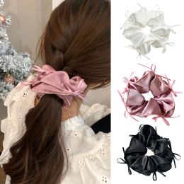 French Satin Ribbon Bow Scrunchies for Hair Ballet Style Ribbon Bow Elastic Hair Rubber Bands Women Girls Hair Rope Headbands