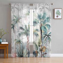Curtain Tropical Plant Palm Tree Sheer Curtains For Living Room Decoration Window Kitchen Tulle Voile Organza
