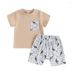 Clothing Sets Toddler Boys Summer Outfits Round Neck Short Sleeve Tops And Western Elements Print Elastic Waist Shorts 2Pcs Clothes Set