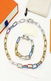 Europe America Style Jewelry Sets Men Gold Silver and Rainbowcolour Hardware Signature Chain Necklace Bracelet Sets M80177 M801785135861