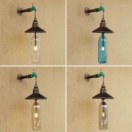Wall Lamp American Glass Bottle Retro Country Loft Style LED Lamps Industrial Vintage Iron Light For Bar Cafe Home Lighting