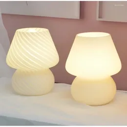 Table Lamps Glass LED Desk Light For Bedroom Bedside Korean Ins Style Striped Decor Cute Translucent