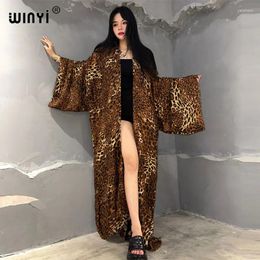 Kimono Cotton Feel Leopard Print Beach Cover-ups Elegant Cardigan Sexy Holiday Africa Coat Outfits For Women Kaftan