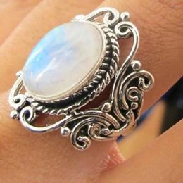 Cluster Rings Middle East Africa Antique Silver Plated Oval Large Opal Ring Boho Jewelry Moonstone Gems Wedding Engagement Jewellery