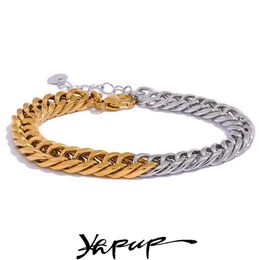 Charm Bracelets Yhpup stainless steel chain bracelet fashionable 18K PVD Galvanised metal texture bracelet waterproof Jewellery J240516