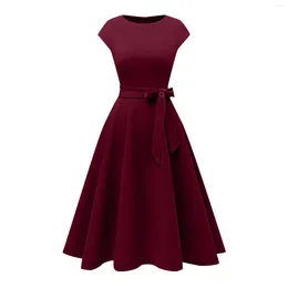 Casual Dresses Solid Sleeveless Party For Women Elegant Lace Up Formal Occasion Belted A Line Evening Dress Robe Femme