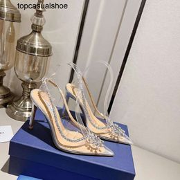 Aquazzura Aura quality Shoes Fashion Seduction top Crystal 105mm Pumps High Heel Silver Leather Clear Pvc Sandals