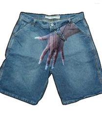 Women's Shorts Women Y2k Hands Print Vintage Baggy Jeans Woman Streetwear Jorts Korean Cargo Harajuku Denim Blue