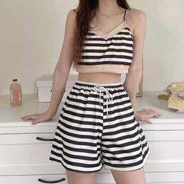 Women's Tracksuits Summer Casual Women Sports Set Black Stripe Suit Korean Loose Sexy Camisole Vest Tops & Shorts Pant 2 Piece Sets Womens