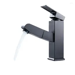 Bathroom Sink Faucets Faucet Single Hole Pull Out Spout Kitchen Mixer Tap Stream Sprayer Head Black Square And Cylindrical