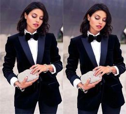 Navy Blue Velvet Outfit Prom Dresses Female Business Suit for Formal Gowns Tuxedos Suits for Women Blazer Pants Lady Costumes1748905