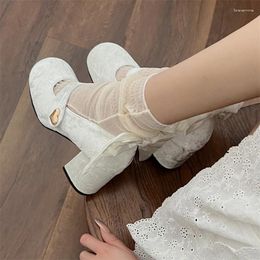Dress Shoes Trendy Elegant Bowknot Girls Mary Jane Buckle Single College Style Footwear High Heel Pumps Thick