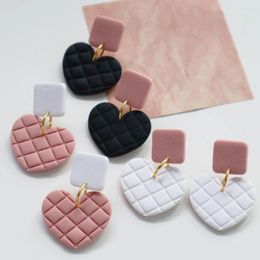 Dangle Earrings Grid Heart For Women Girls Simple Fashion Geometry Polymer Clay Pendant Square Drop Earring Gift