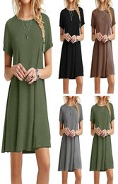 New Dress Sexy Fashion Women Summer Dress Sexy Solid Colour Short Sleeve Round Neck Sundress Asian Size3903777