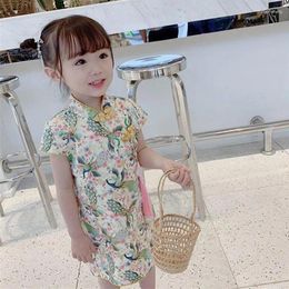 Girl Dresses Floral Printed Infant Cheongsam Summer Baby Dress Children Clothes Cotton Kids Princess Clothing For Girls 1-6years