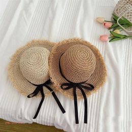 Berets Handwoven Straw Hat For Kids Girl Spring Sunproof Visor Wide Brims Panama Beach Po Travel Sun