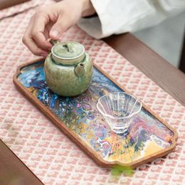 Tea Trays Resin Tray Household Small Table Antique Lacquer Solid Wood Dry Bubble Modern Set