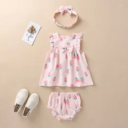 Clothing Sets 3Pcs Baby Summer Clothes Sweet Bowknot Sleeveless Dress Cute Hairband Briefs For Born Girls Suits 0-2Years