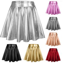 Skirts For Women Plus Size High Waist Pleated Solid Colour Short Skirt Metallic Skater Women'S Clothing Trend 2024