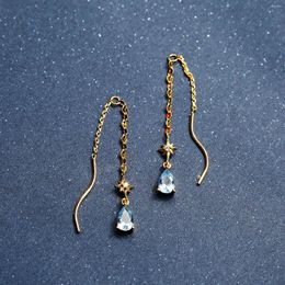 Stud Earrings Magic Star 925 Sterling Silver Earring Line Light Blue Diamond Gestone Drop For Women Wedding Engagement Party