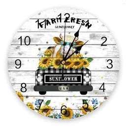 Wall Clocks Farm Sunflower Cattle 3D Clock Modern Design Living Room Decoration Kitchen Art Watch Home Decor