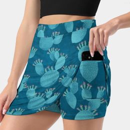 Skirts Blue Cactus Women's Skirt Aesthetic Fashion Short Watercolour Succulent Botanical Art