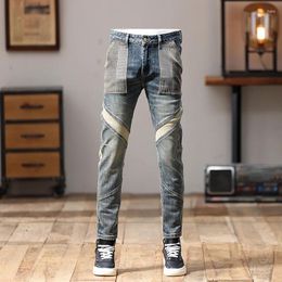 Men's Jeans Shelf Fashion Street Personality Splicing Patch Biker Trendy Casual Retro Stretch Slim Leggings Pants
