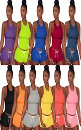 XS3XL Summer women yoga outfits two piece set plus size tracksuits solid color sportswear sleeveless vestbiker shorts jogger sui9019141