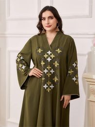 Ethnic Clothing Plus Size Women Muslim Embroidery Abaya Long Dress Robe Turkey Dubai Loose Kaftan Party Eid Ramadan Islamic Arab Casual