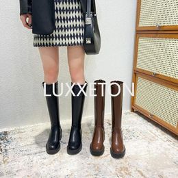 Boots 2024Winter Knee High Brown Long Comfort Square Heel Zip Belt Buckle Platform For Women Plush Edge Warm Gothic Shoes