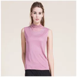 Women's T Shirts Solid Knitted Turtleneck Sleeveless Diamonds Tops Silk Thin Stretch Hedging Tees Spring Summer