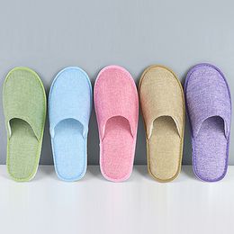 Disposable slippers Breathable linen hotel supplies Family hospitality travel shoes Use comfortable breathable non-slip Colour mixed Colour upper can print LOGO