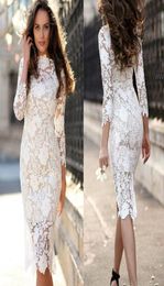 White Dress Lace Bodycon Dress Summer 2020 Women Long Sleeve Midi Pencil Dresses8931891