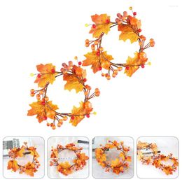 Decorative Flowers 2 Pcs Maple Pumpkin Wreath Thanksgiving Day Dinner Table Decor Ring Fake Leaf Foam Simulation Party Mini