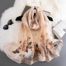 Scarves Solid Silk Women Scarf Winter Warm Wool Shawls Lady Wraps Bufanda Floral Pashmina Luxury Embroidery 2024 Hijab