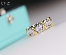 Vintage Schlumberger Brand S925 Sterling Silver Gold Cross Zircon Wedding Ring For Women Jewelry4424462
