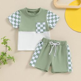 Clothing Sets Suefunskry Little Boys Summer Shorts Short Sleeve Checkerboard Print Tops Drawstring Casual Outfits