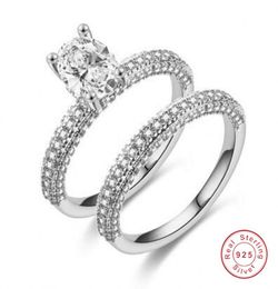 Couple Rings 2pcs Stunning Deluxe Jewelry 925 Sterling Silver Oval Cut White Topaz Pave CZ Diamond Party Women Wedding Bridal Ring6055286