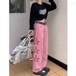 Women's Jeans Girl Jean Women's Pipe High Waist Straight Baggy Women Pink With Pockets Vintage Y2k Streetwear