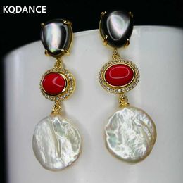 Stud KQDANCE Trend Multicolor Black Mother of Pearl Red Agate White Natural Baroque Freshwater Pearl Long Earrings Q240517