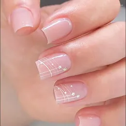 False Nails 24pcs French Style Short Wear With Some Lines Cute And Simple Sparkling Diamonds Pure Desire Fake