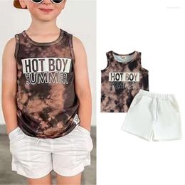 Clothing Sets 0-36months Toddler Boys Summer 2pcs Outfit Sleeveless Letter Print Tie Dye Vest White Drawstring Shorts Baby Clothes
