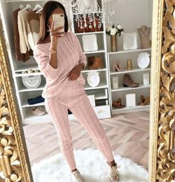 Women's Jackets Casual Solid Women Pant Suits Ladies Shoulder Cable Knitted Warm 2PC Loungewear Suit Set Female 2021 High Quality14360292