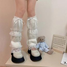 Women Socks Knitted Lolita Cute Lace Trim Tie-Up Boots Shoes Cuffs Covers Korean Style Fall Winter Casual Warm Boot Cover