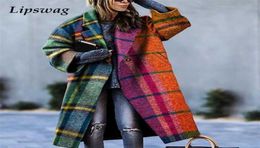 Autumn Women Plaid Print Long Sleeve Overcoat Winter Warm Loose Woollen Coat Office Lady Fashion Lapel Outwear Jackets Streetwear 23526065