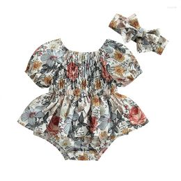 Rompers Pudcoco Infant Born Baby Girl Romper Dress Letter Floral Print Short Sleeve Jumpsuit Cute Headband 2 Piece Outfits 0-24M