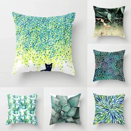 Pillow 45X45CM Green Plant Geometric Pillowcase Jeanette Sofa Office Seat Car Cover Creative Decoration Home