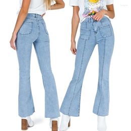 Women's Jeans Spring Autumn Women Flare Vintage Stretch Skinny Boot-cut Denim Pants Woman Personality Pocket Mid Waist Bell Bottom