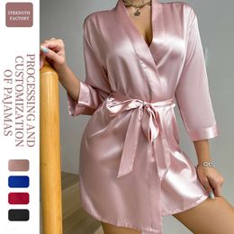 Seksowna solidna kolor kombinezonu Pajama sukienka, letnia cienka oddychająca sukienka, ubrania domowe, nowa jedwabna piżama dla kobiet